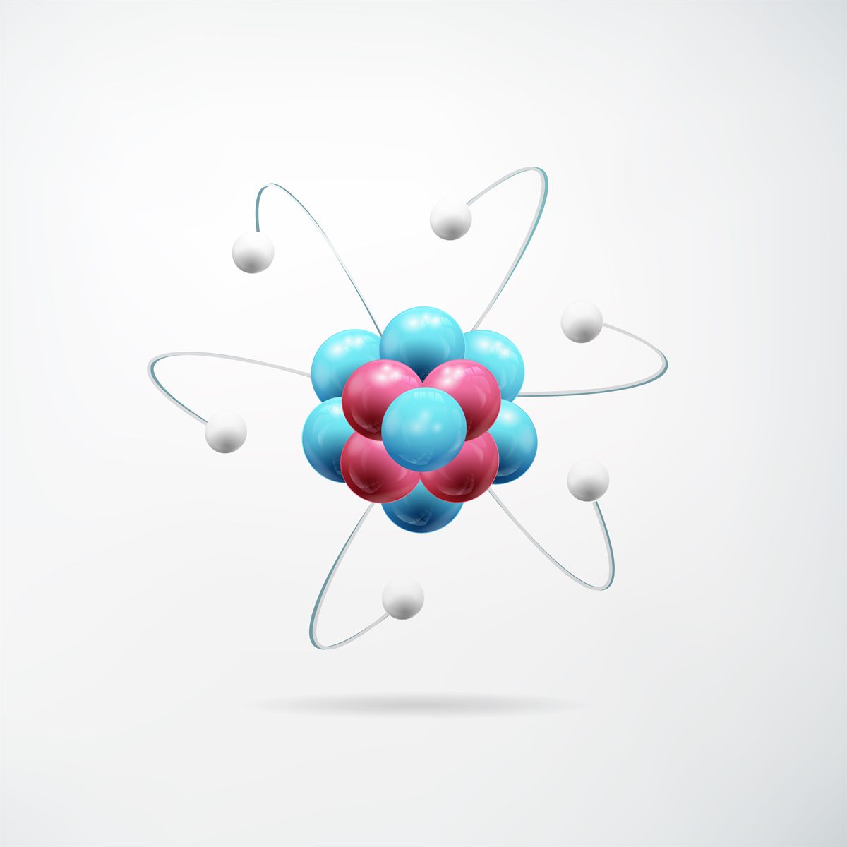 Model of an atomic nucleus with protons, neutrons and orbiting electrons